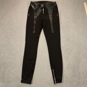 RTA Lux Skinny Jeans Womens 25 Ankle Zip Leather Trim D-Ring Biker Goth Punk NEW